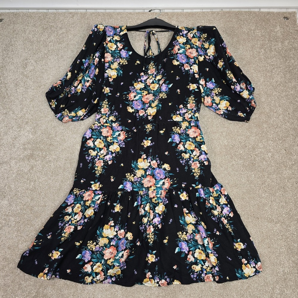 O'Neill Black Floral Alta Ruffle Open Back Mini Dress New‎ L $69.50